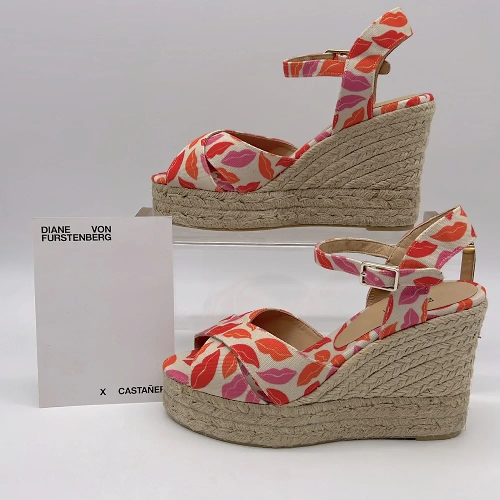 Castañer X Diane Von Furstenberg Blaudell Wedge Espadrilles Rose Multi